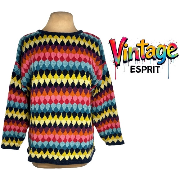 Vintage ESPRIT 90’s multicolor rainbow oversized sweater Size Medium - Picture 1 of 7